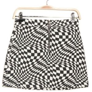 NEW Elodie Retro Wavy Check O-Ring Mini Skirt Black White Size XS Nordstrom NWOT